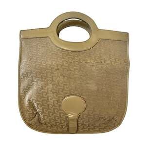 Pierre Cardin Vintage Jacquard Logo Beige Leather Foldover Tote Evening Bag